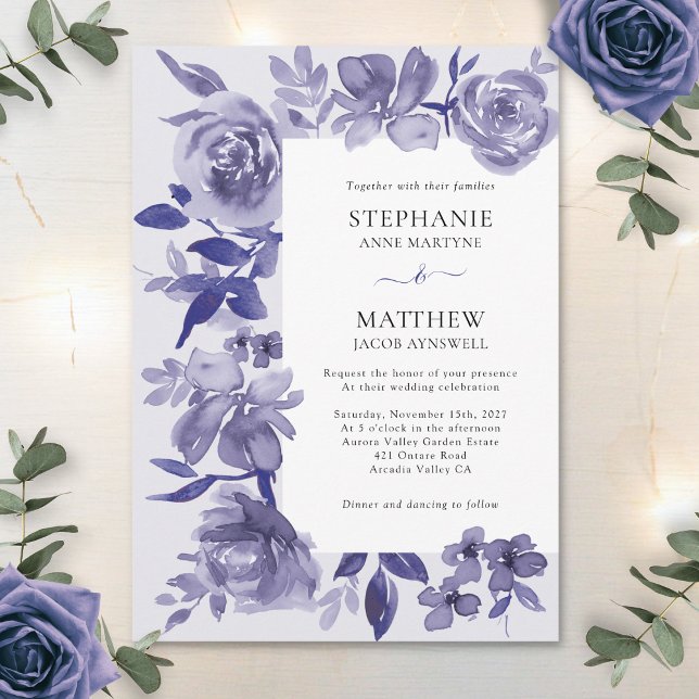 Invitation Elégante couleur violet Mariage floral (Créateur téléchargé)