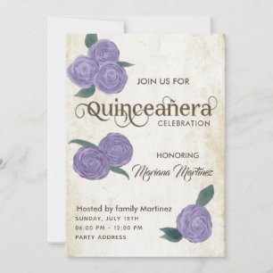 Invitation Elégante couleur violet vintage rose Quince