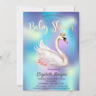Invitation Elégante Couronne de cygne Baby shower holographiq