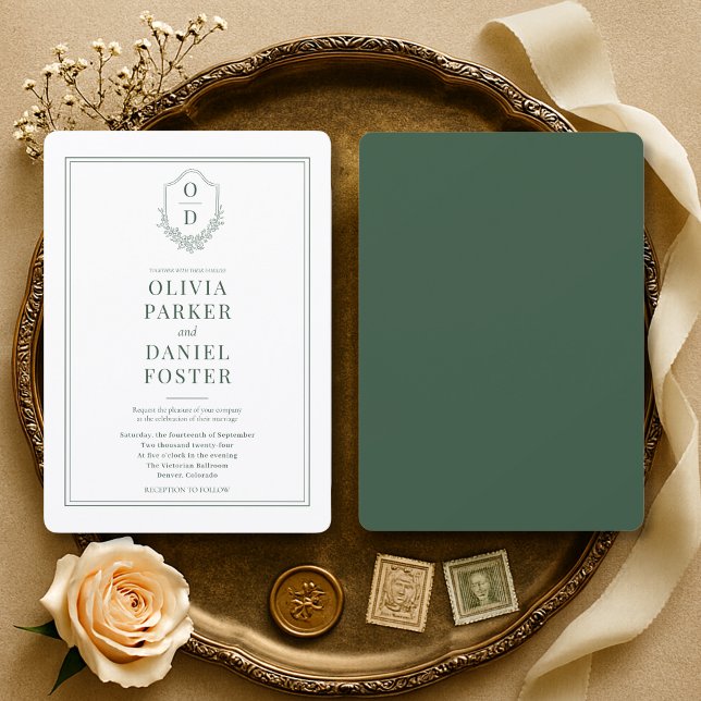 Invitation Élégante Couronne de Mariage Vert Émeraude (Créateur téléchargé)