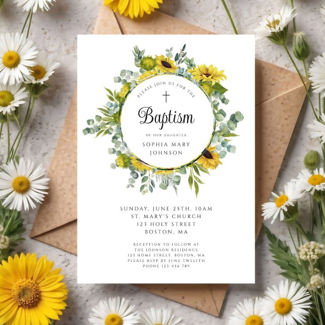 Invitation Élégante couronne de tournesol floral (Elegant Floral Sunflower Wreath Invitation)