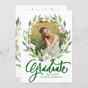 Invitation Élégante couronne fleurie Verdure Modernité Gradua