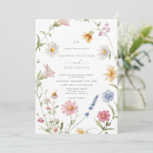 Invitation Élégante couronne florale   Mariage Rsvp Code Qr