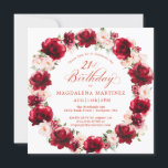 Invitation Élégante couronne florale rose rouge 21e anniversa<br><div class="desc">De belles roses rouges aquarelles et des pivoines roses créent une élégante couronne pour décorer cette invitation de 21e anniversaire. La calligraphie apporte une touche spéciale. Cette invitation d'anniversaire est disponible en version traditionnelle et téléchargeable. Il fait partie de la collection Rose rouge et Pink Peony. Il vous permet de...</div>