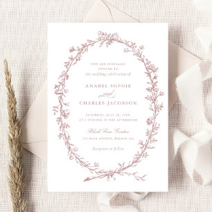 Invitation Elégante couronne florale Vintage Blush Mauve Mari