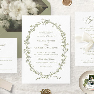 Invitation Élégante couronne florale Vintage Sage Green Maria