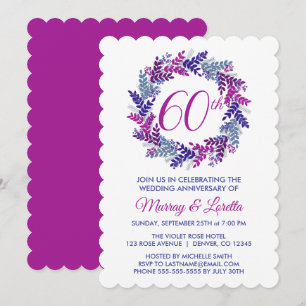 Invitation Élégante couronne rose 60e anniversaire de Mariage