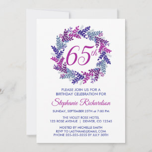 Invitation Élégante couronne rose et pourpre 65e anniversaire