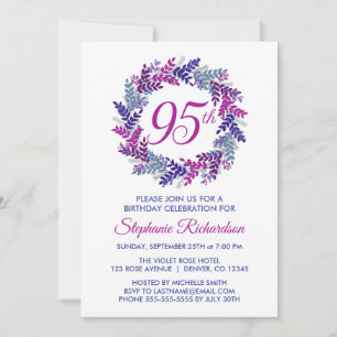 Invitation Élégante couronne rose et pourpre 95e anniversaire