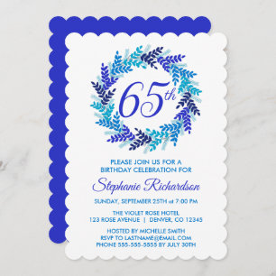 Invitation Élégante couronne royale bleue 65e anniversaire