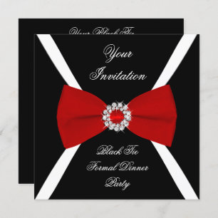 Invitation Elégante Cravate noir blanc rouge Bow