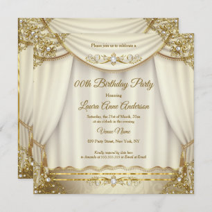 Invitation Elégante Crème Beige Or Perle Drapes Anniversaire