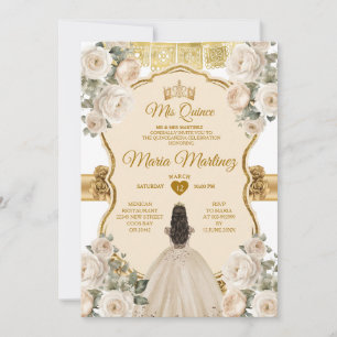 Invitation Elégante Crème Blanche Florale Princesse Quiñceane