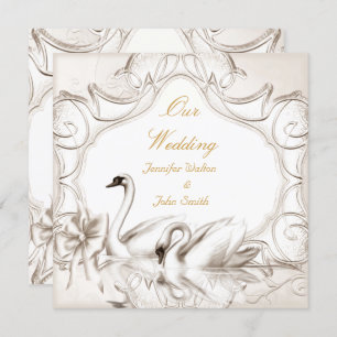 Invitation Elégante Crème de mariage Blanc Cygnes Bow
