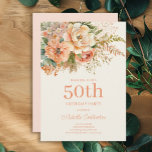 Invitation Elégante Crème de Pêche Floral 50e anniversaire<br><div class="desc">Elégante pêche et crème aquarelle florale et feuillage 50e anniversaire invitation pour les femmes. Contactez-moi pour obtenir de l'aide sur vos personnalisations ou pour demander des produits Zazzle supplémentaires pour vos événements</div>