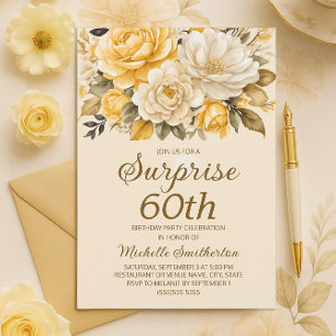 Invitation Elégante Crème d'ivoire jaune Floral Surprise 60èm