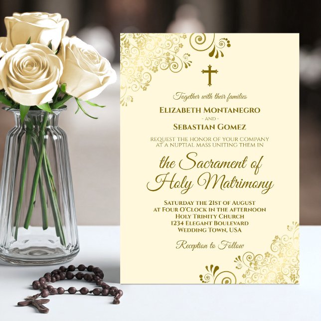 Invitation Elégante Crème d'ivoire & Or Mariage catholique mo (Créateur téléchargé)