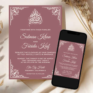 Invitation Elégante crème Dusty Rose musulman musulman Mariag