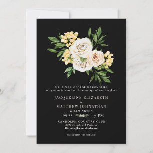 Invitation Elégante crème et Mariage floral noir