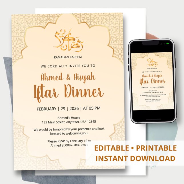 Invitation élégante crème et or pour Iftar islamiq (Créateur téléchargé)