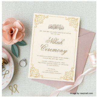 Invitation Elégante Crème Or Mariage musulman islamique