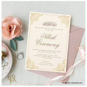 Invitation Elégante Crème Or Mariage musulman islamique