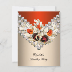 Invitation Elégante Crème Orange Bijou café fête d'anniversai