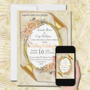 Invitation Elégante Crème Ripple & Or