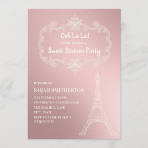 Invitation Elégante Crème Rose Tour Eiffel Blanc Doux 16