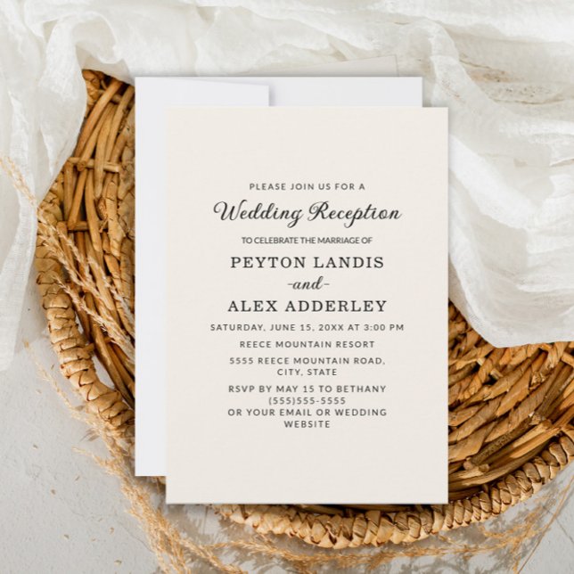 Invitation Elégante Crème Simple Réception De Mariage Moderne (Créateur téléchargé)