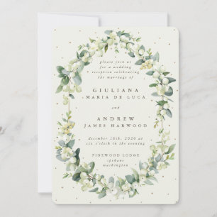 Invitation Elégante Crème Snowberry+Eucalyptus Réception uniq