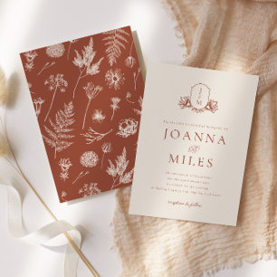 Invitation Elégante Crème & Terracotta Floral Monogram Crest