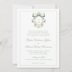 Invitation Élégante crête avec mâchoire verte Sage   Mariage 