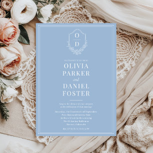 Invitation Élégante crête classique Dusty Blue Mariage