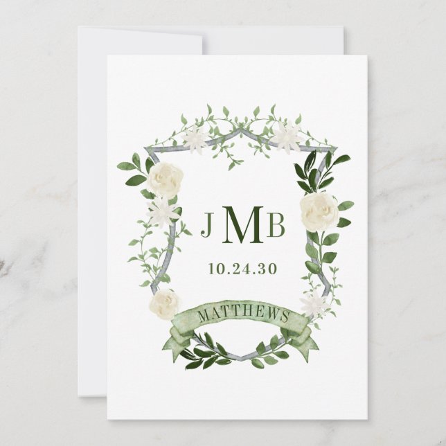 Invitation Élégante crête Mariage Florale (Devant)