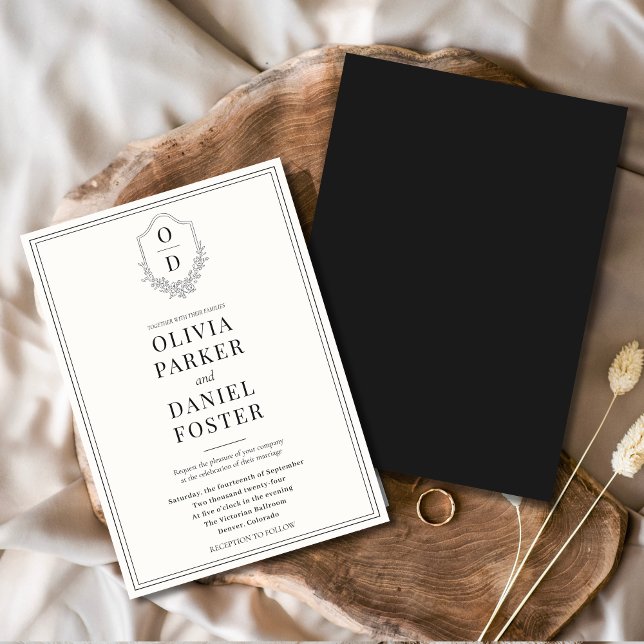 Invitation Élégante crête Noir & Blanc Mariage moderne (Créateur téléchargé)