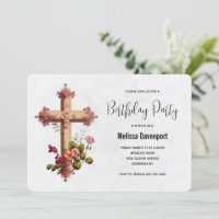 Élégante croix avec fleurs roses d'anniversaire