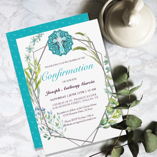 Invitation Elégante Croix Bleue Botanique Confirmation Floral (ELEGANT BLUE CROSS BOTANICAL FLORAL CONFIRMATION INVITATION)