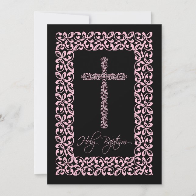 Invitation Élégante croix de dentelle Bébé Saint-Baptême Indé (Devant)