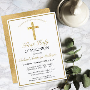 Invitation Elégante Croix d'or Première communion sainte