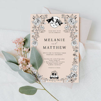 Invitation Elégante croquis floral Fox Woodland Fairytale