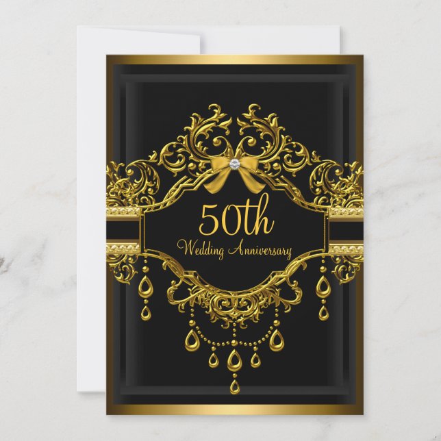 Invitation élégante Damask Gold pour 50e anniversa (Devant)