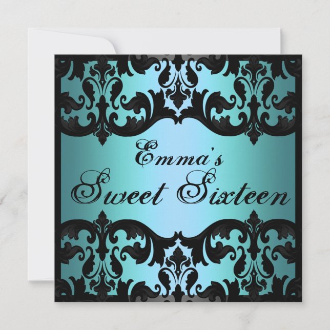 Invitation élégante damassée bleue pour Sweet16 (Devant)