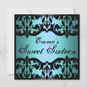 Invitation élégante damassée bleue pour Sweet16
