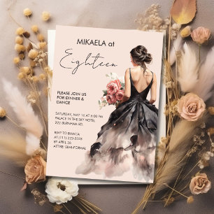 Invitation Élégante dame en Black Gown 18e fête d'anniversair