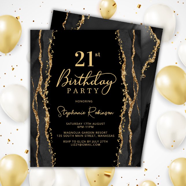 Invitation élégante d'anniversaire 21 ans en agate (Créateur téléchargé)