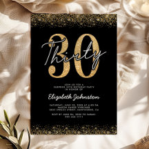 Invitation élégante d'anniversaire 30 ans en noir