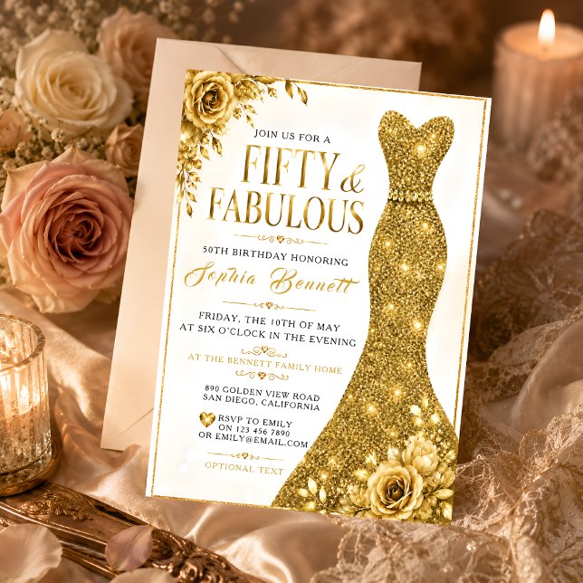 Invitation élégante d'anniversaire 50 ans en or (Créateur téléchargé)