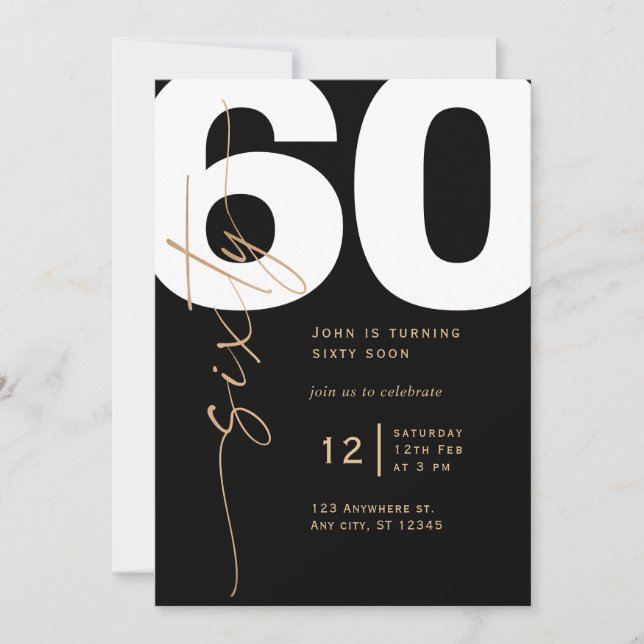 Invitation élégante d'anniversaire 60 ans en or (Devant)