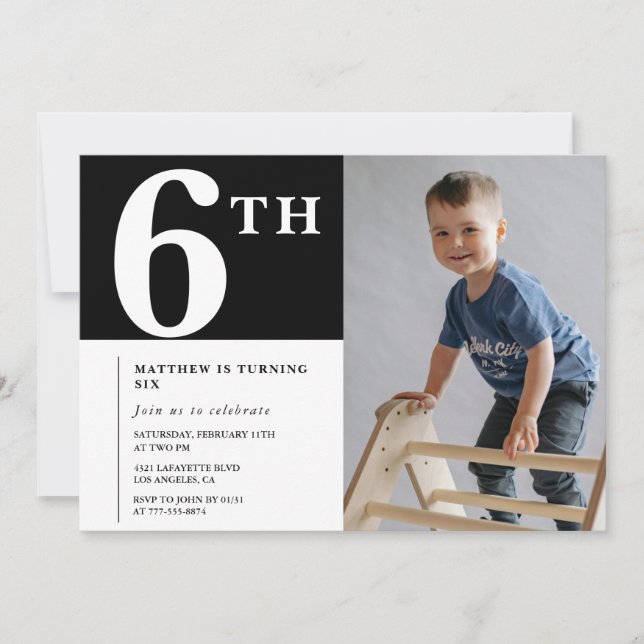 Invitation élégante d'anniversaire 6 ans garçon no (Devant)